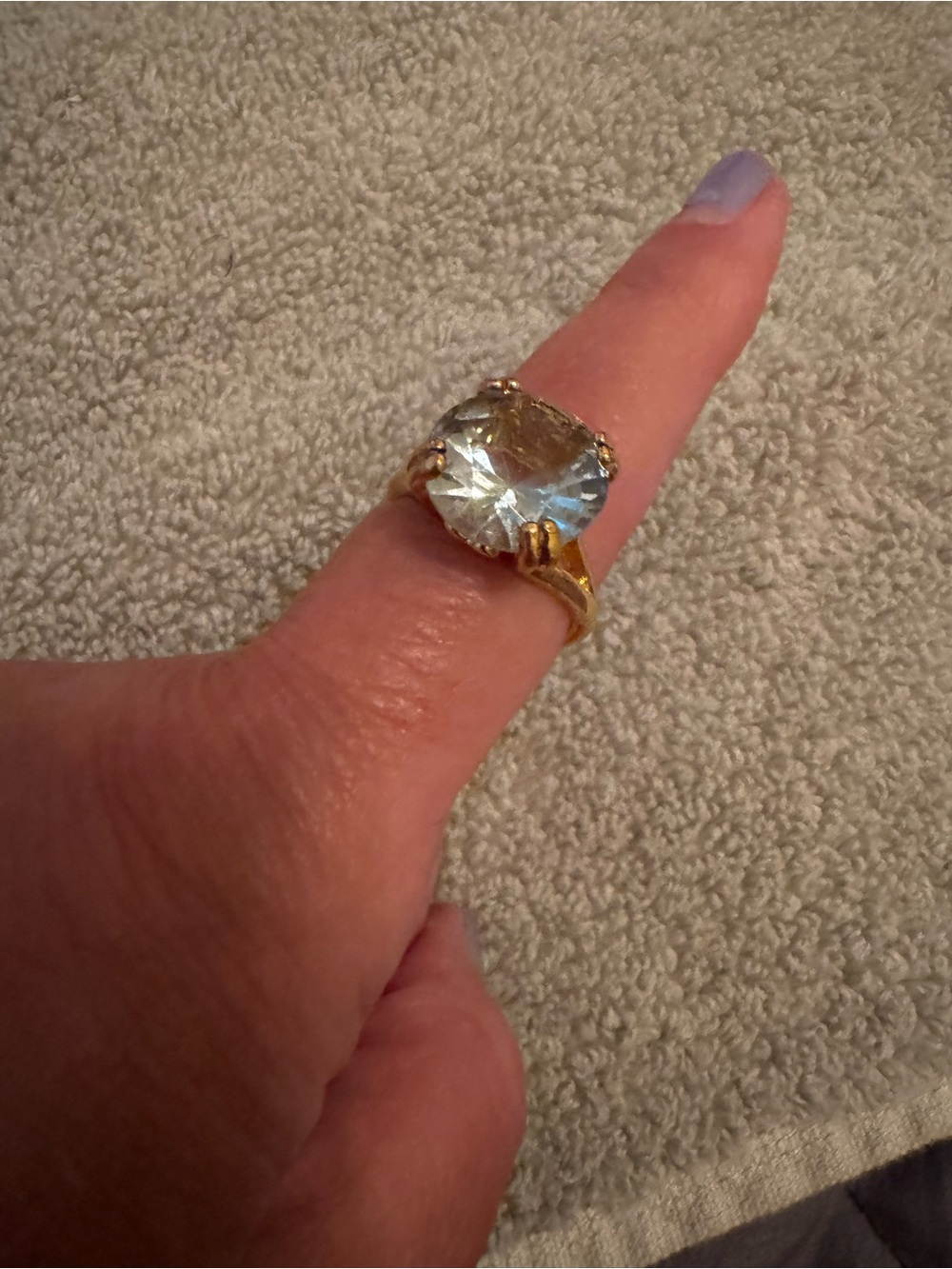 Gold-Plated Ring with Clear Cushion-Cut Stone - Women Jewelry